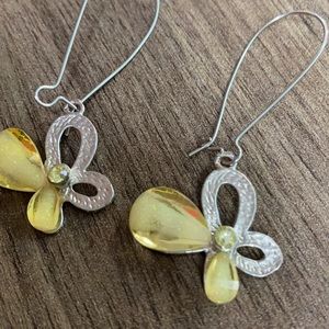 Artisan drop earrings in citrine colour and silver stones